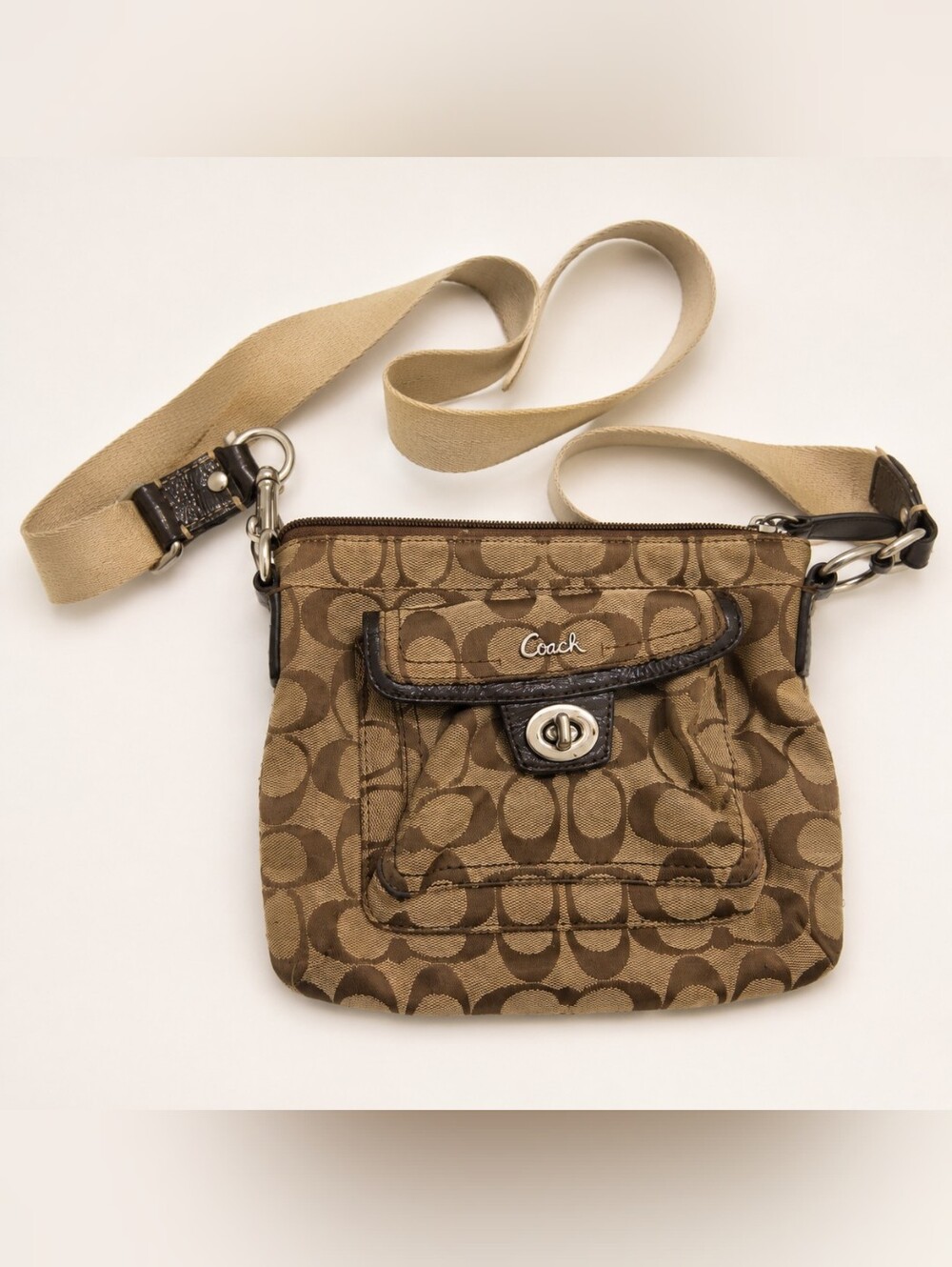Coach Signature Jacquard Turnlock Swingpack Crossbody Bag